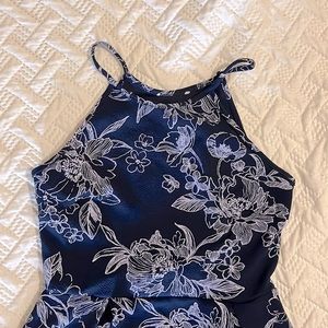 Floral navy and white fit and flare dress